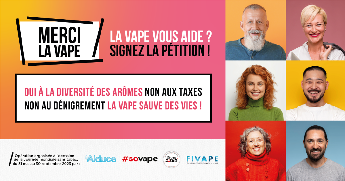 Signons la pétition « Merci la vape » à l’occasion de la Journée Mondiale Sans Tabac